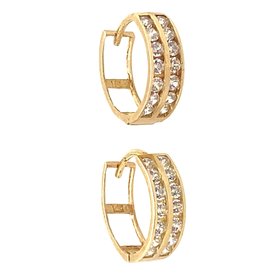 30517 14K YELLOW GOLD 0.45" 3.70MM DOUBLE ROW CHANNEL SET CUBIC ZIRCONIA HUGGIES