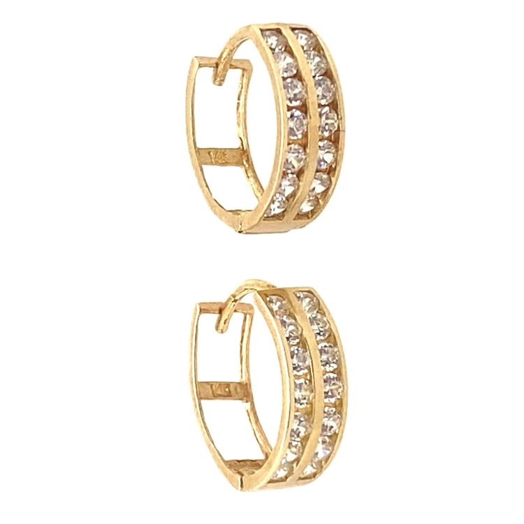 30517 14K YELLOW GOLD 0.45" 3.70MM DOUBLE ROW CHANNEL SET CUBIC ZIRCONIA HUGGIES