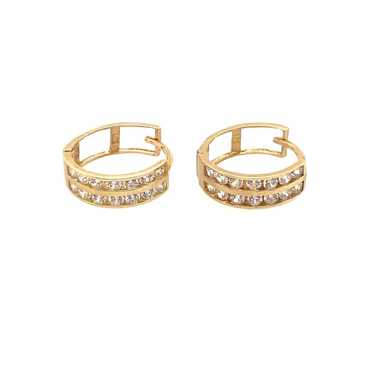 30517 14K YELLOW GOLD 0.45" 3.70MM DOUBLE ROW CHANNEL SET CUBIC ZIRCONIA HUGGIES