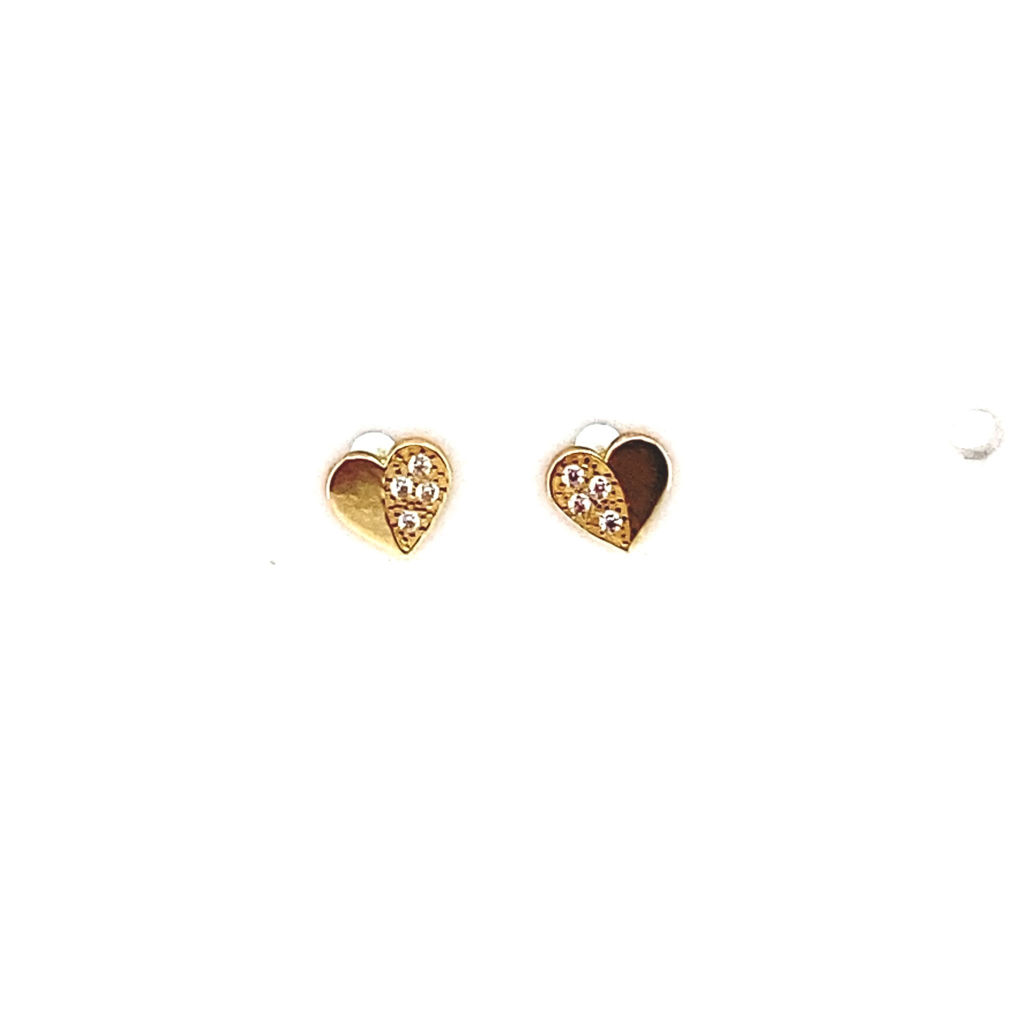 30224 14K YELLOW GOLD HEART HALF CUBIC ZIRCONIA AND HIGH POLISH BABY SCREW BACK STUDS