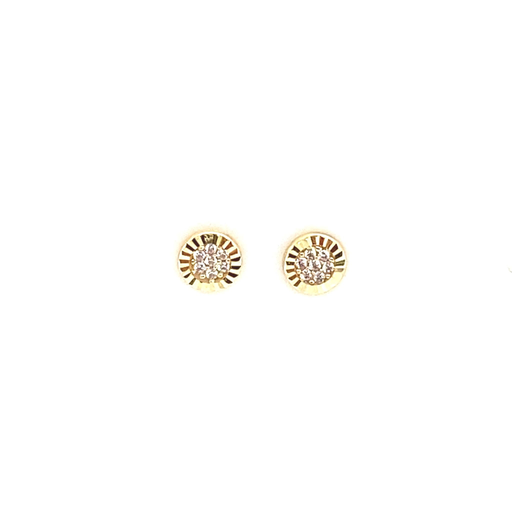 30227 14K YELLOW GOLD CUBIC ZIRCONIA DIAMOND CUT BORDER ROUND BABY SCREW BACK STUDS