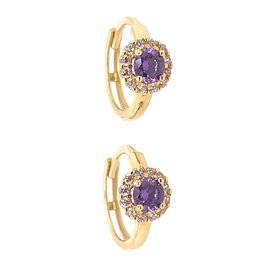 30337 14K YELLOW GOLD ROUND AMETHYST CUBIC ZIRCONIA HALO HUGGIES