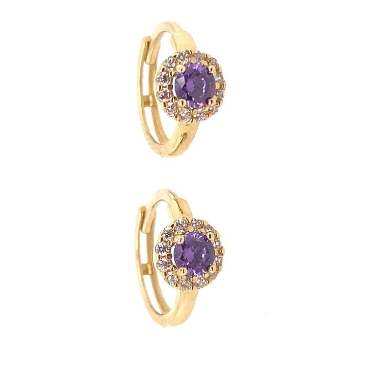 30337 14K YELLOW GOLD ROUND AMETHYST CUBIC ZIRCONIA HALO HUGGIES