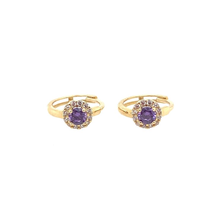 30337 14K YELLOW GOLD ROUND AMETHYST CUBIC ZIRCONIA HALO HUGGIES