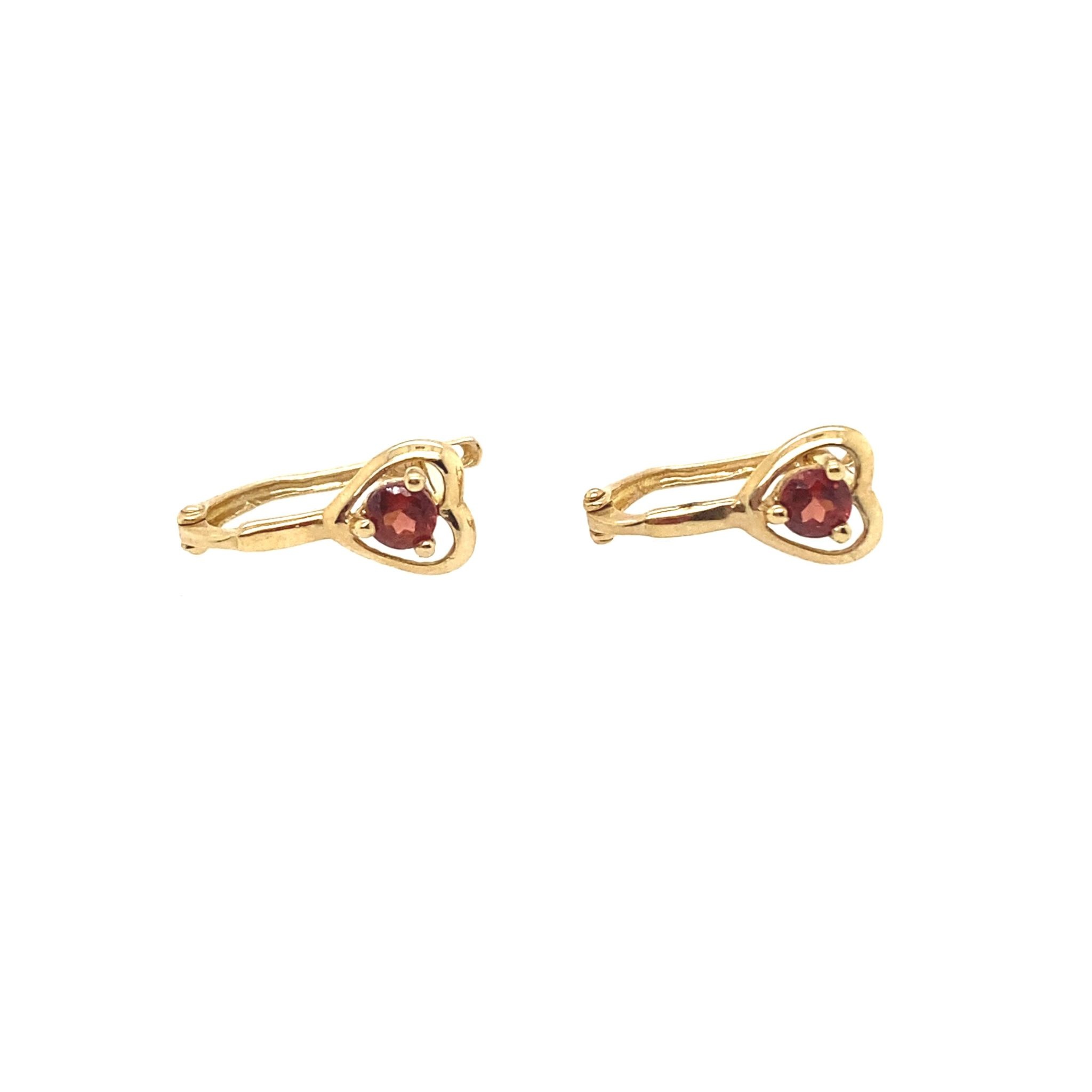 30348 14K YELLOW GOLD RED CUBIC ZIRCONIA HEART LEVERBACKS