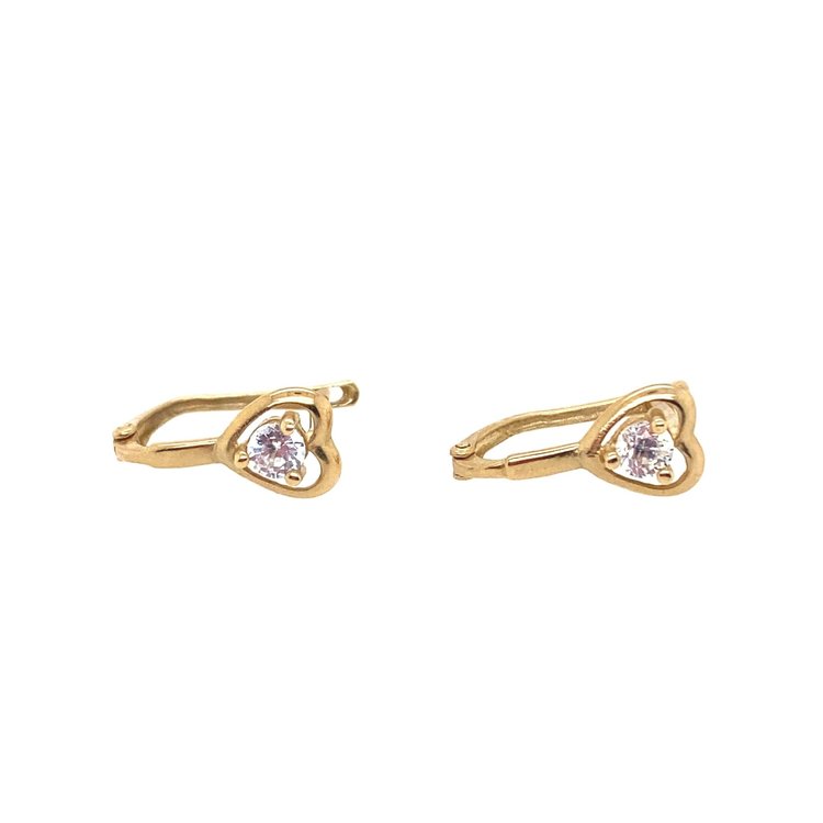 30349 14K YELLOW GOLD CUBIC ZIRCONIA HEART LEVERBACKS