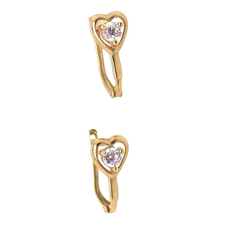 30349 14K YELLOW GOLD CUBIC ZIRCONIA HEART LEVERBACKS