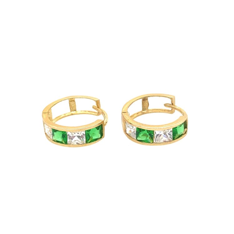 31645 14K YELLOW GOLD WIDE GREEN CUBIC ZIRCONIA CHANNEL SET HUGGIES