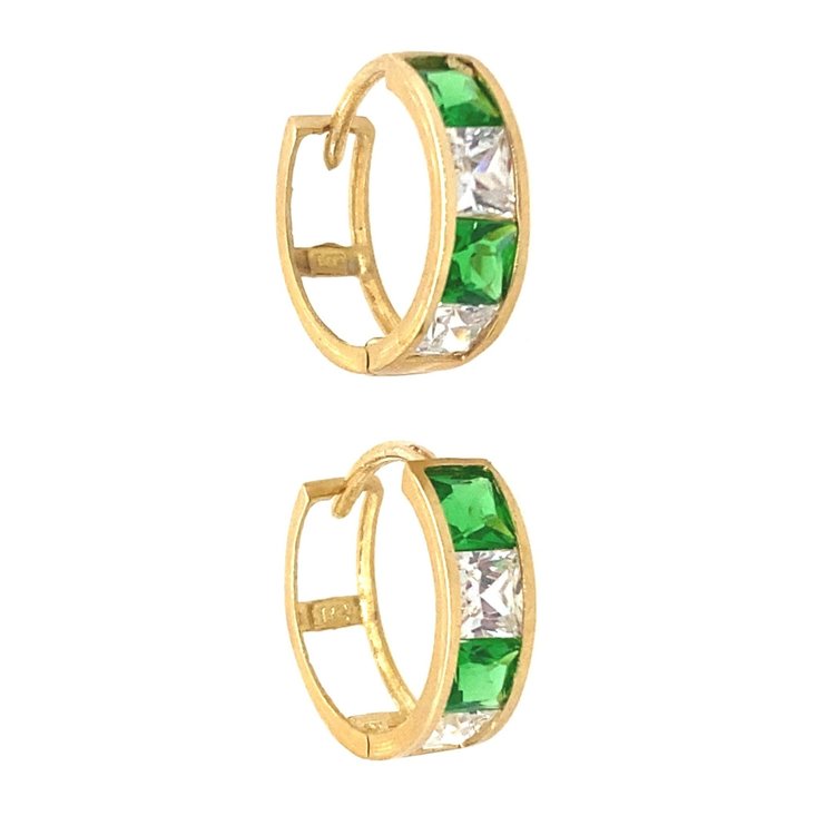 31645 14K YELLOW GOLD WIDE GREEN CUBIC ZIRCONIA CHANNEL SET HUGGIES