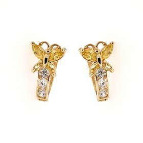 31274 14K YELLOW GOLD YELLOW CUBIC ZIRCONIA BUTTERFLY EUROPEAN LOCK EARRINGS