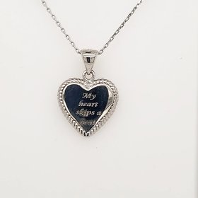 80863 CLASSIC STERLING SILVER HEART "MY HEART SKIPS A BEAT" 18" CABLE CHAIN PENDANT