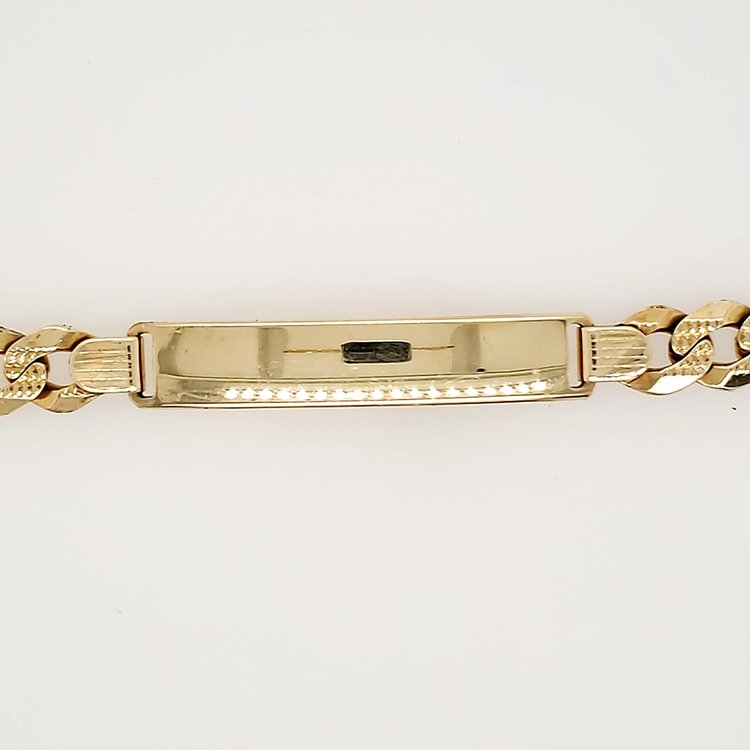 25047 14K YELLOW GOLD 8.25MM ID BAR CUBAN LINK  DIAMOND CUT MENS BRACELET