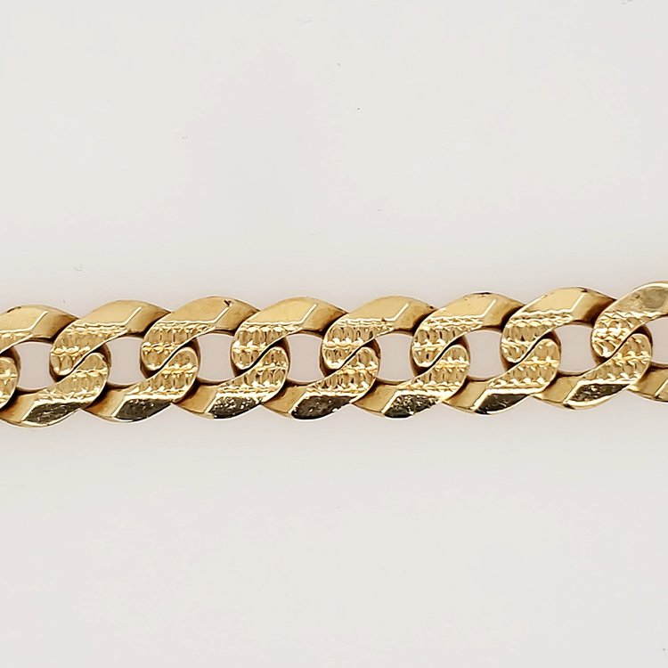 25047 14K YELLOW GOLD 8.25MM ID BAR CUBAN LINK  DIAMOND CUT MENS BRACELET