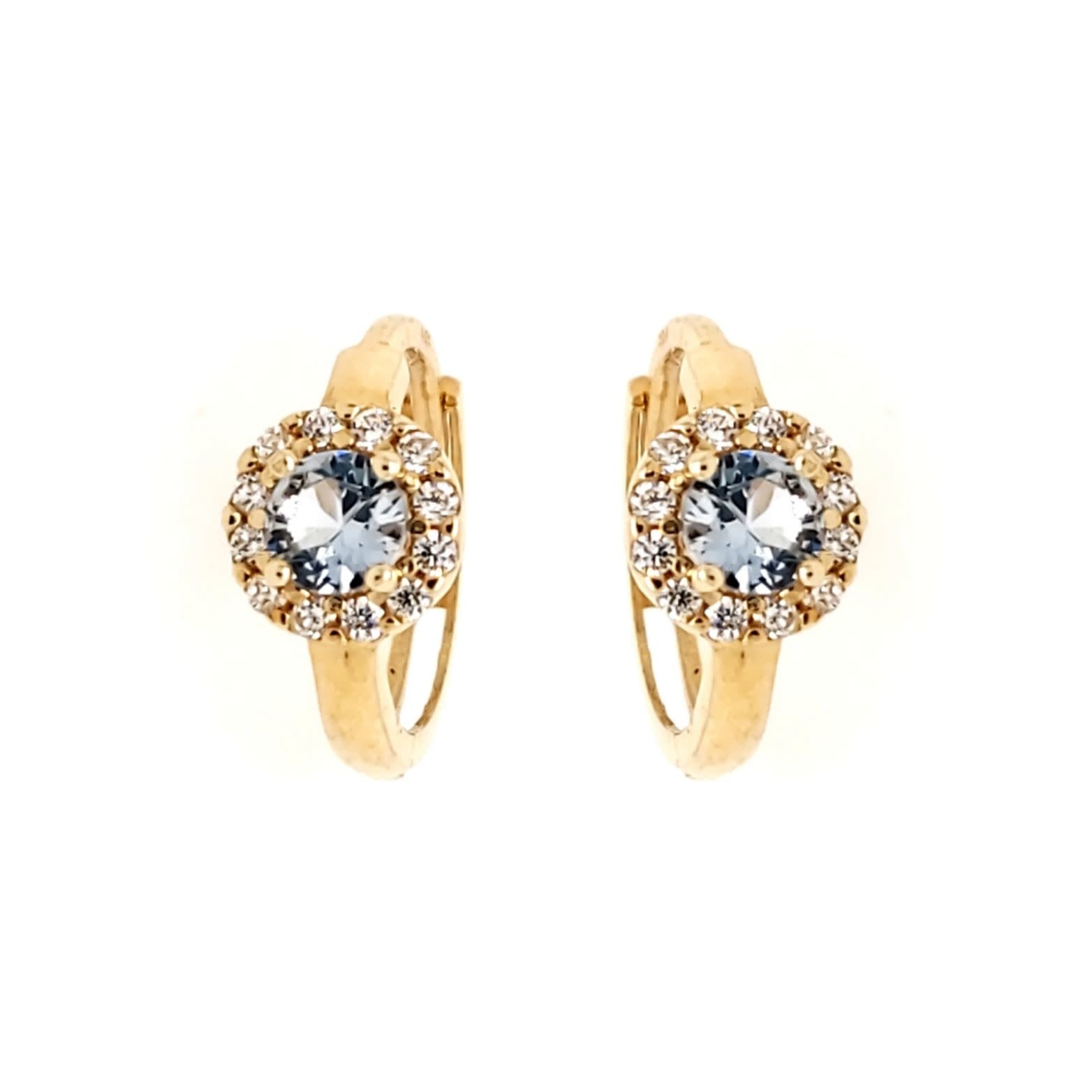 30339 14K YELLOW GOLD ROUND AQUAMARINE CUBIC ZIRCONIA HUGGIES