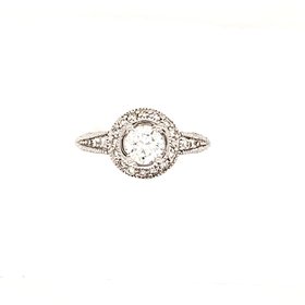 475330 14K WHITE GOLD .55TCW ROUND CENTER H VS2 .35TCW HALO MILGRAIN ANTIQUE DESIGN ENGAGEMENT RING