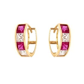 30338 14K YELLOW GOLD CUBIC ZIRCONIA & RUBY PRINCESS CUT HUGGIES