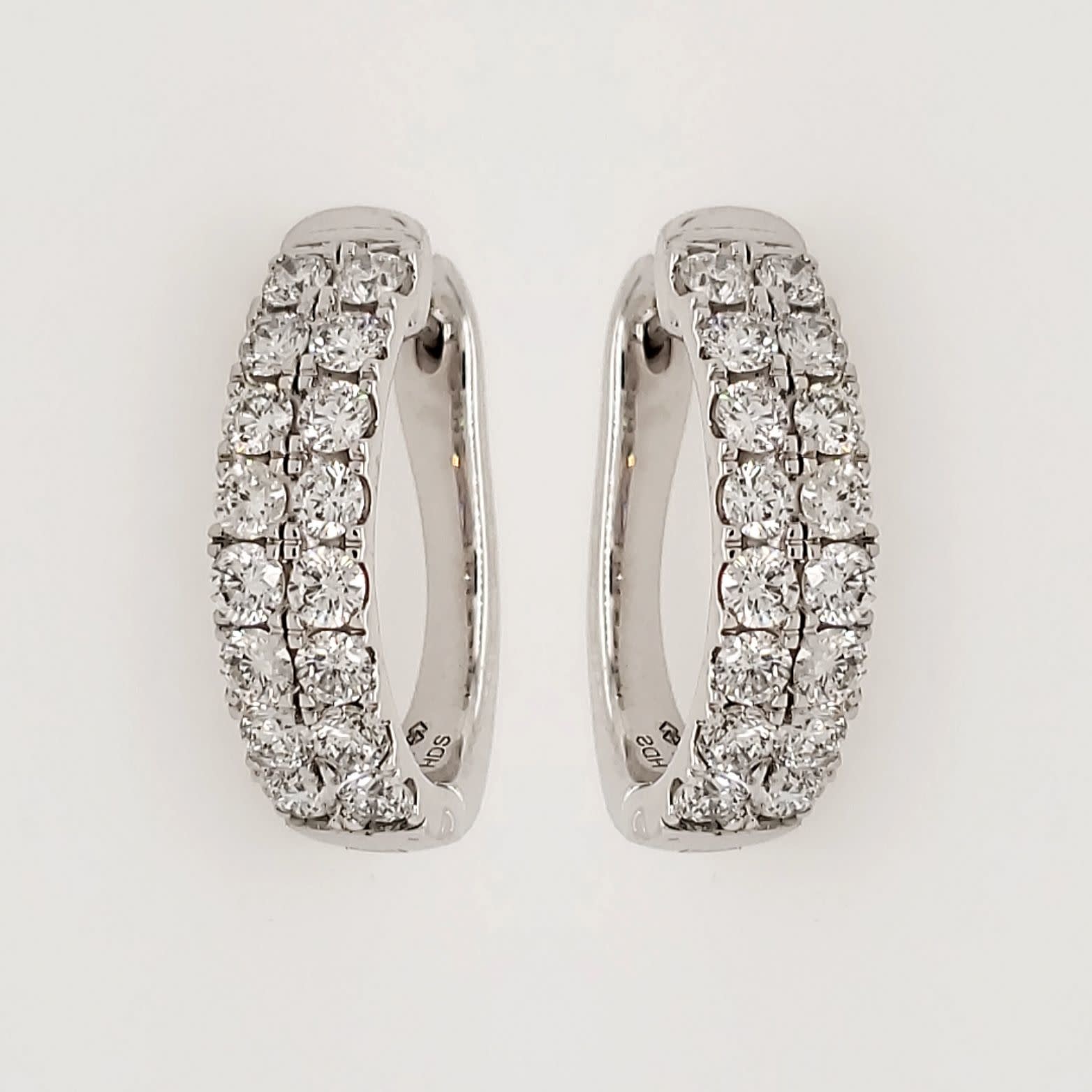30355 10K WHITE GOLD 2CT DIAMOND DOUBLE ROW SMALL OVAL HOOPS
