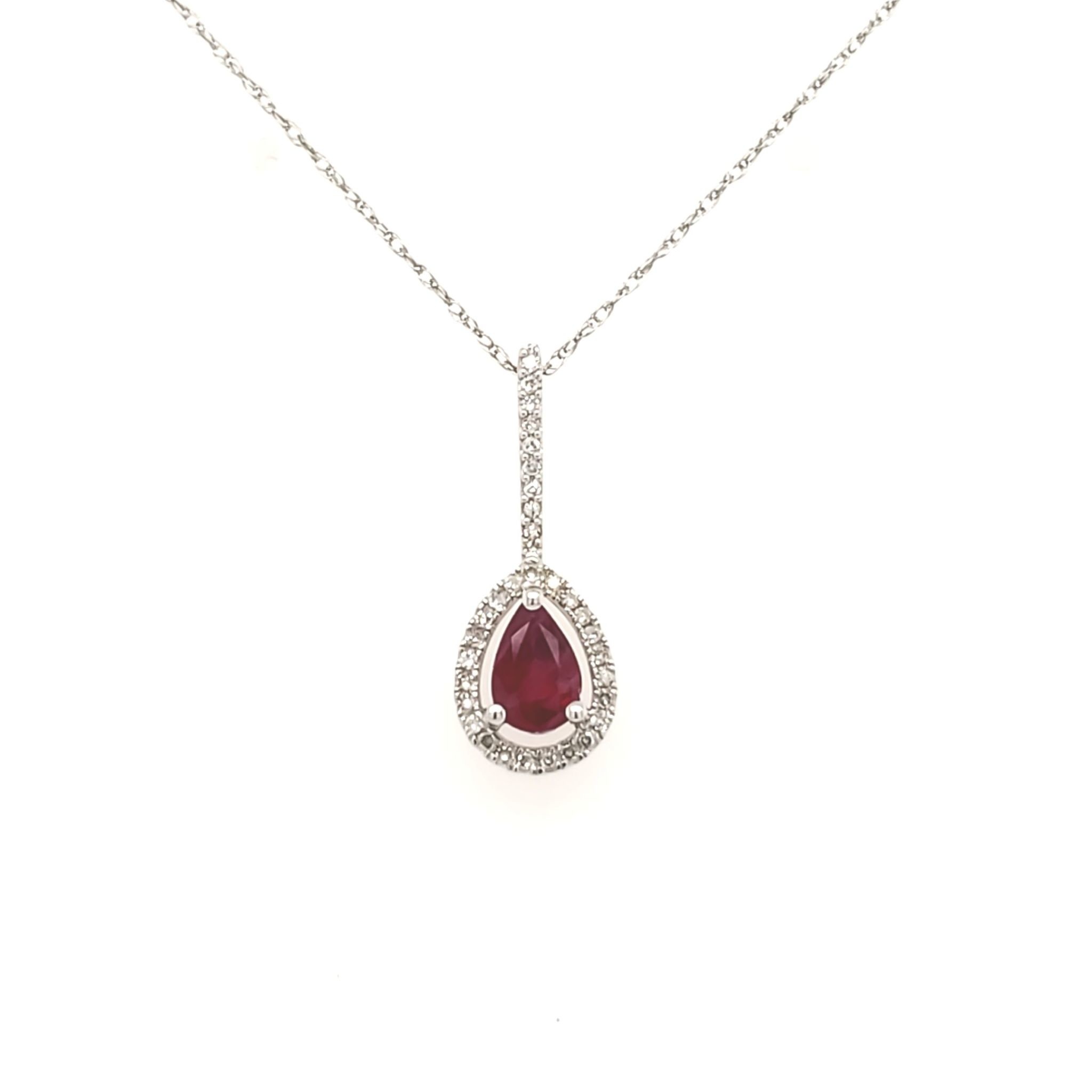 70101 14K WHITE GOLD .10CT DIAMOND HALO WITH OPEN PEAR SHAPE CENTER RUBY PENDANT