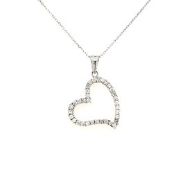 70104 14K WHITE GOLD 1 CT DIAMOND OPEN LARGE HEART PENDANT