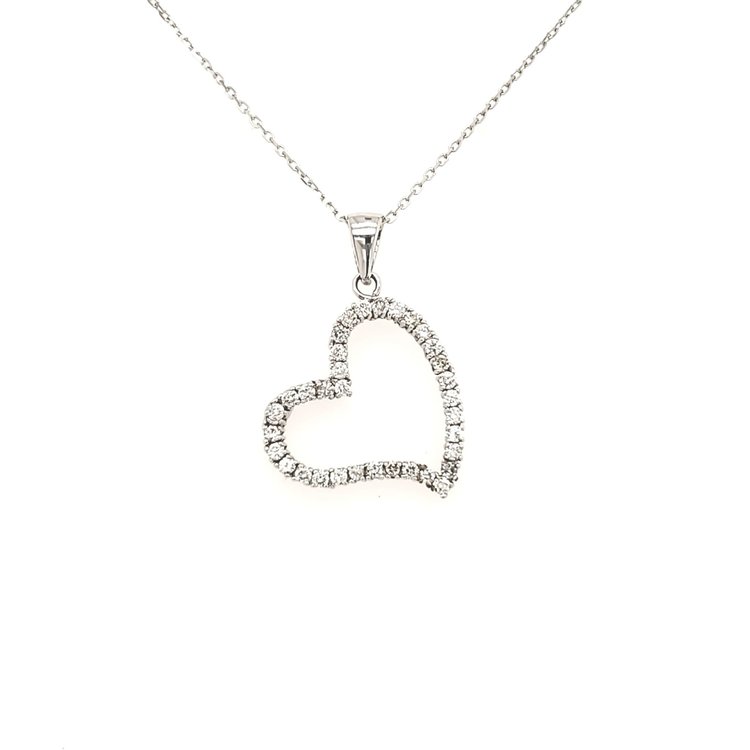 70104 14K WHITE GOLD 1 CT DIAMOND OPEN LARGE HEART PENDANT