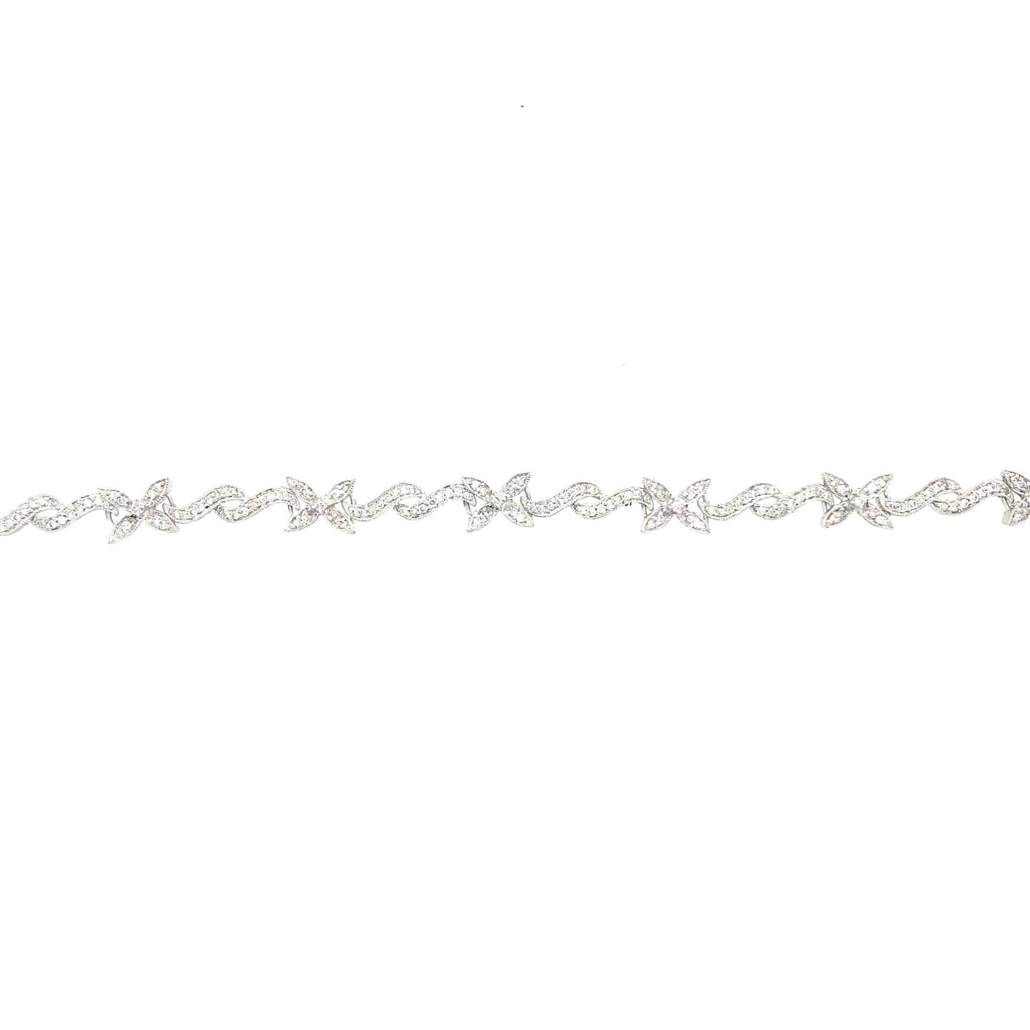 20066 14K WHITE GOLD 1.14CT DIAMOND FLOWER & WAVE BEADED BRACLET