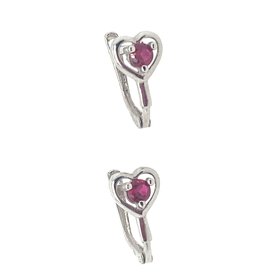 30343 14K WHITE GOLD CUBIC ZIRCONIA  RUBY CENTER WITH OPEN HEART HUGGIES