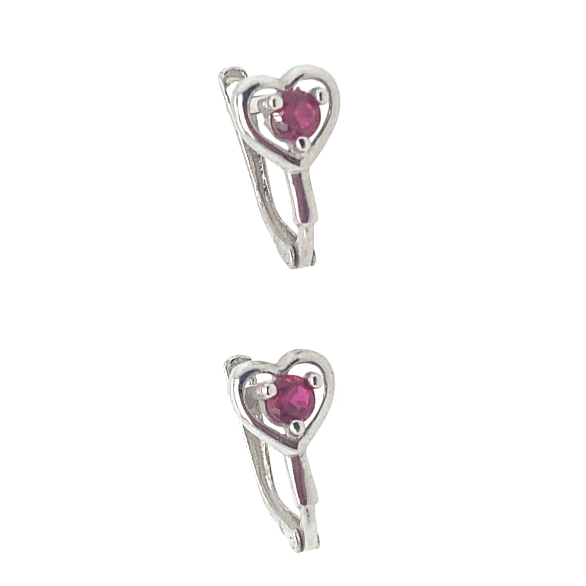 30343 14K WHITE GOLD CUBIC ZIROCNIA RUBY CENTER WITH OPEN HEART HUGGIES