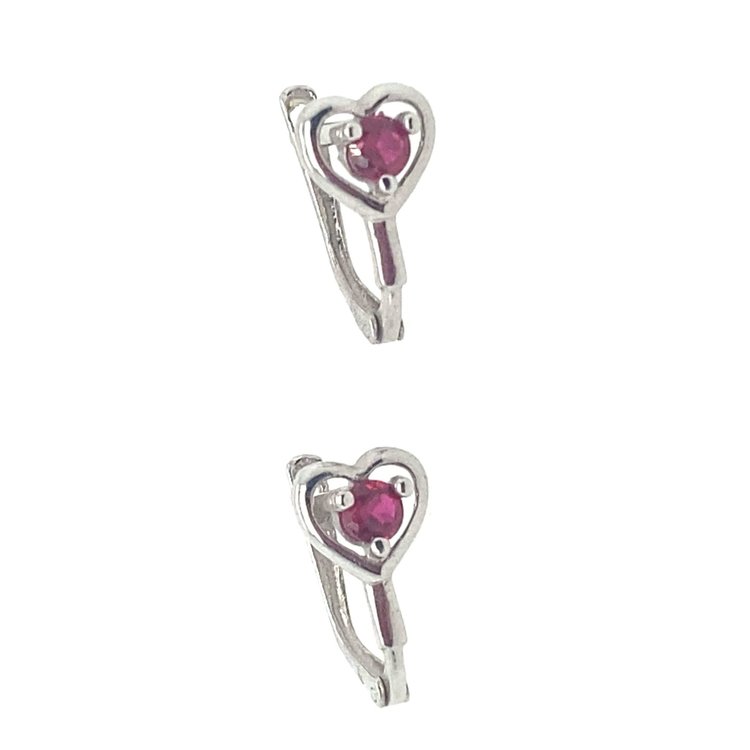 30343 14K WHITE GOLD CUBIC ZIRCONIA  RUBY CENTER WITH OPEN HEART HUGGIES