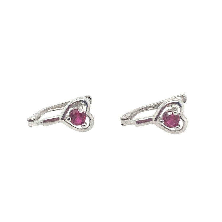 30343 14K WHITE GOLD CUBIC ZIRCONIA  RUBY CENTER WITH OPEN HEART HUGGIES