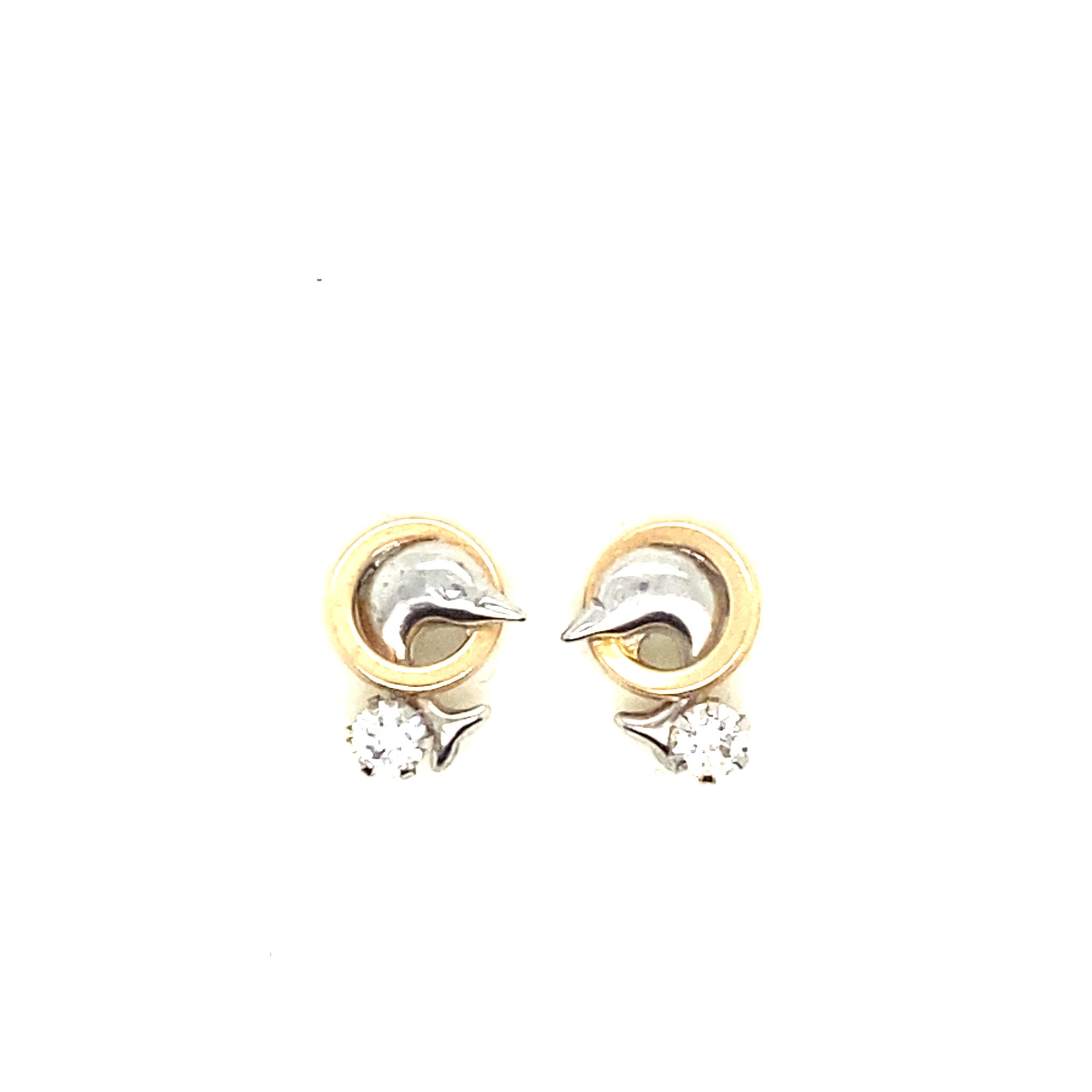 30342 14K 2T DOLPHIN IN HOOP WITH CUBIC ZIRCONIA POSTS