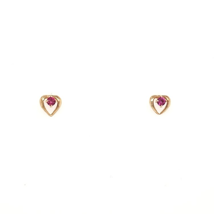 30129 14K YELLOW GOLD RUBY CUBIC ZIRCONIA OPEN HEART SCREWBACK