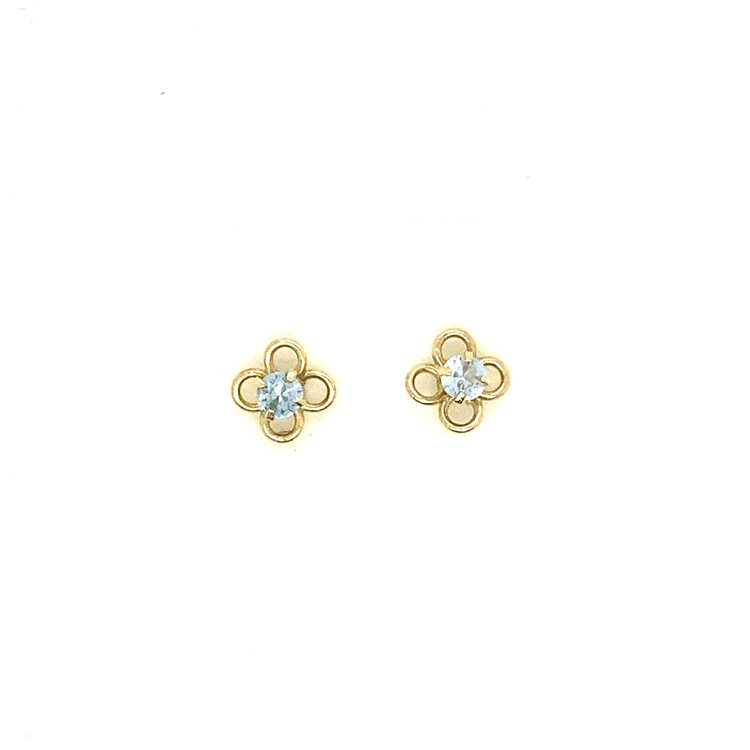 30894 14K YELLOW GOLD OPEN FLOWER AQUAMARINE SCREWBACKS