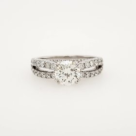 475310 14K WHITE GOLD 1.05 CT ROUND DIAMOND CENTER WITH DOUBLE SPLIT DIAMOND SHANK ENGAGEMENT RING