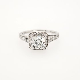 477687 18K WHITE GOLD 1.18TCW  I SI1 ROUND DIAMOND CENTER ART DECO STYLE ENGAGEMENT RING