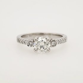 475230 14K WHITE GOLD .79CTW DIAMOND BEAED BEZEL DIAMONDS ON SIDES ENGAGEMENT RING