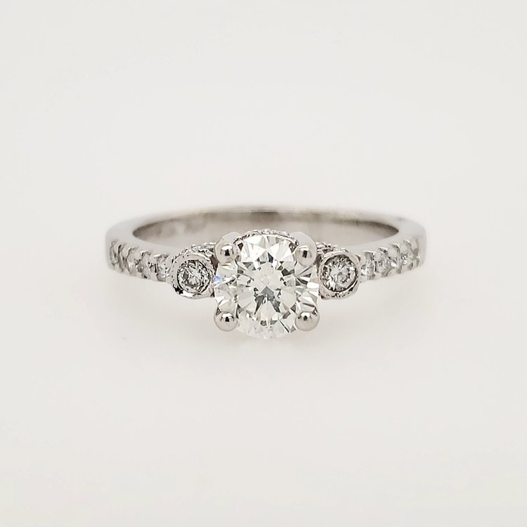 475230 14K WHITE GOLD .79CTW DIAMOND BEAED BEZEL DIAMONDS ON SIDES ENGAGEMENT RING