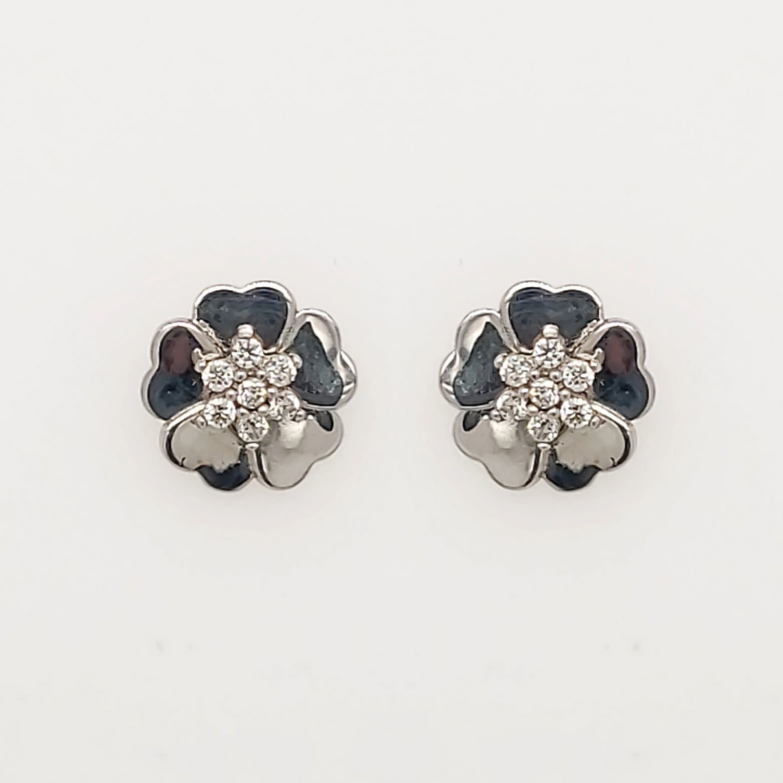 30360 14K WHITE GOLD CUBIC ZIRCONIA FLOWER STUDS