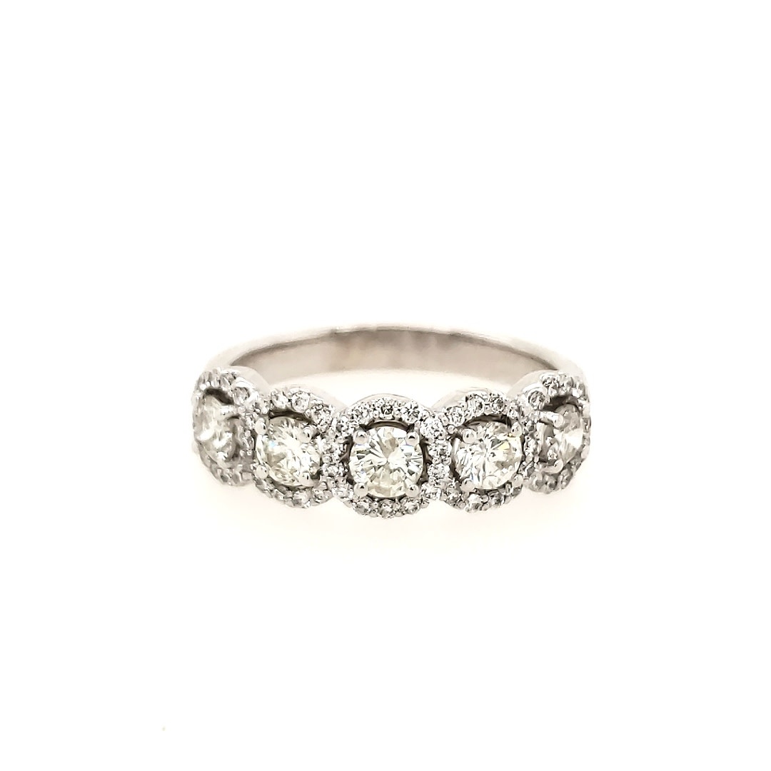 475019 14K WHITE GOLD .27CT HALO/CENTER .84CT MULTIPLE HALO DESIGN WEDDING BAND