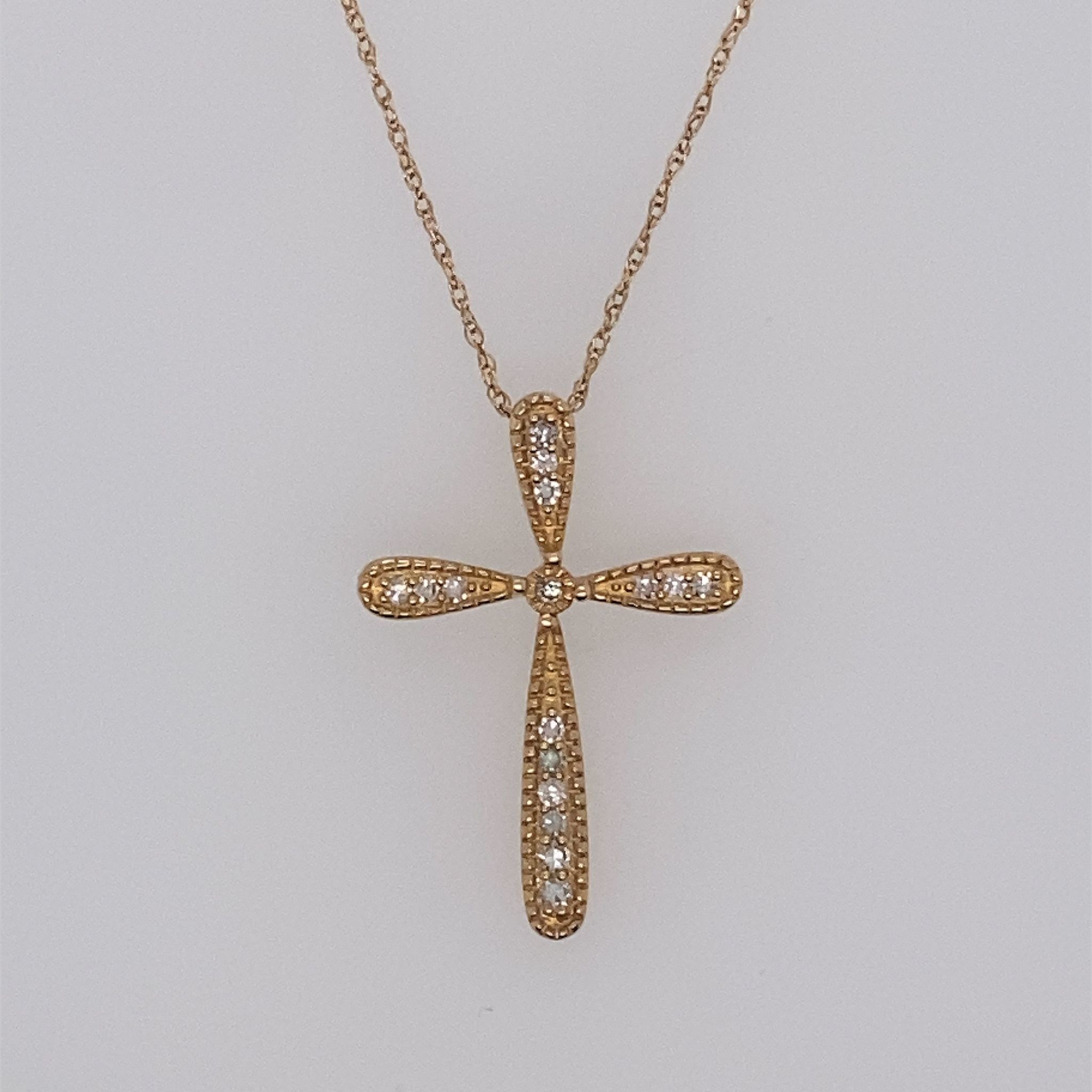 70106 14K WHITE GOLD .12CT DIAMOND BEAD DESIGN CROSS PENDANT