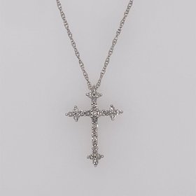 77993 14K WHITE GOLD .16CT DIAMOND WITH FANCY EDGES CROSS PENDANT