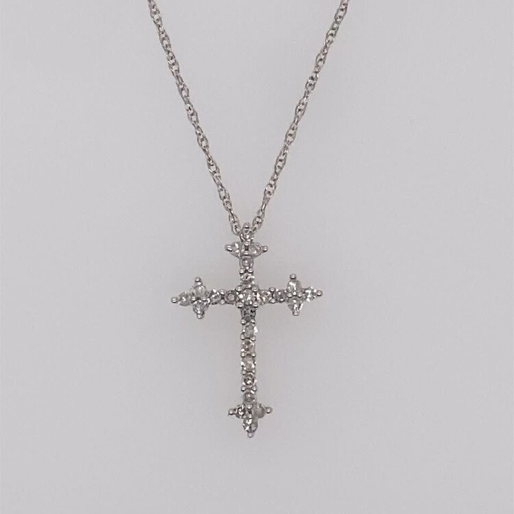 77993 14K WHITE GOLD .16CT DIAMOND WITH FANCY EDGES CROSS PENDANT