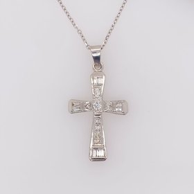 76033 14K WHITE GOLD 1CT DIAMOND BEZEL SET CROSS PENDANT