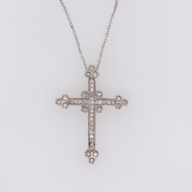 76067 14K WHITE GOLD .50CT DIAMOND CLUSTER EDGE BEZEL DESIGN CROSS PENDANT