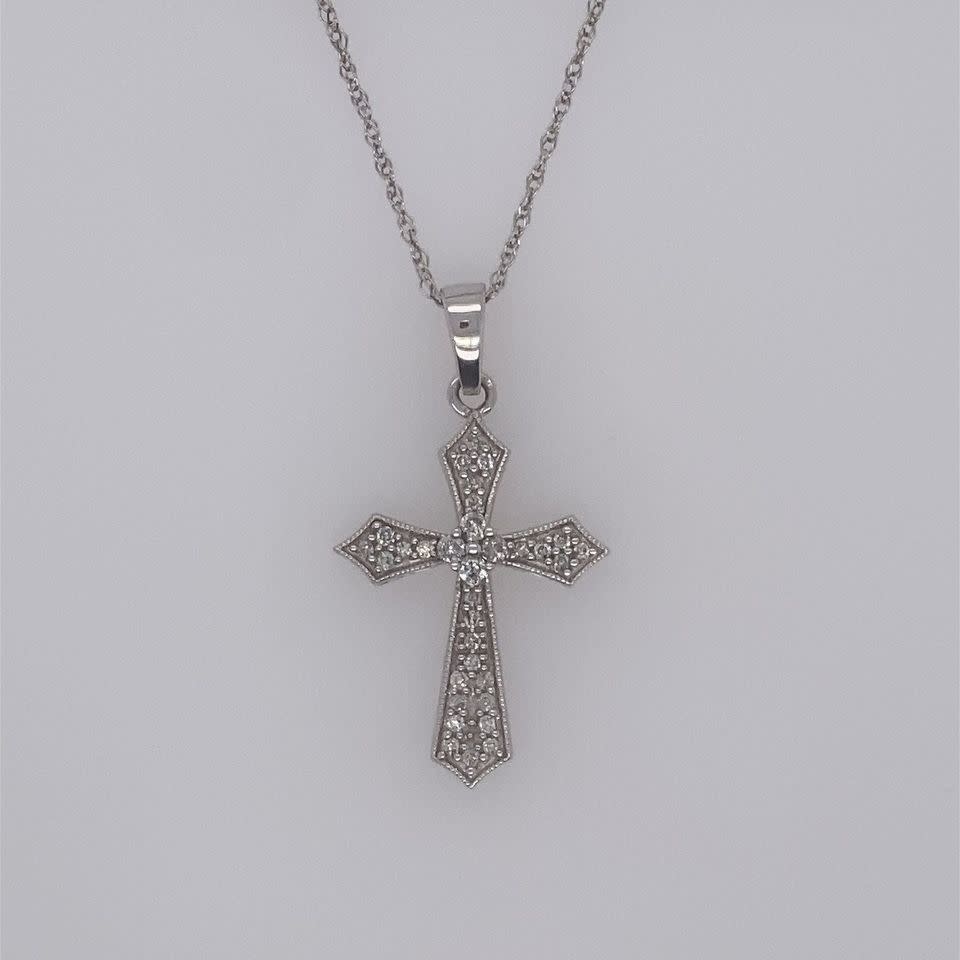 71082 14K WHITE GOLD .25CT DIAMOND CLUSTER CROSS PENDANT