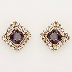 33053 14K YELLOW GOLD PURPLE SQUARE HALO SCREWBACKS
