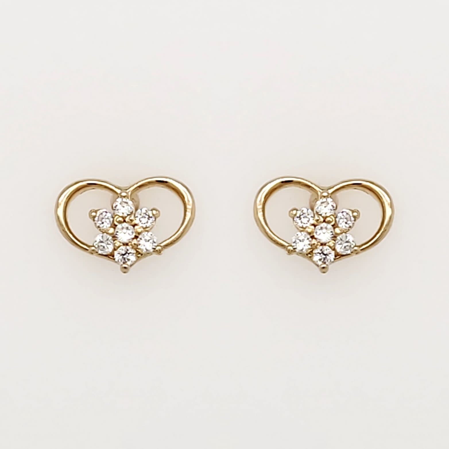 30180 14K YELLOW OPEN HEART WITH CUBIC ZIRCONIA FLOWER CENTER PUSH BACKS