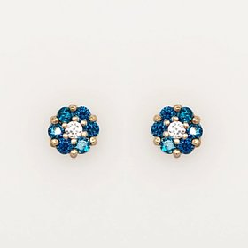 32906 14K YELLOW GOLD BLUE TOPAZ CUBIC ZIRCONIA CLUSTER FLOWER SCREWBACKS