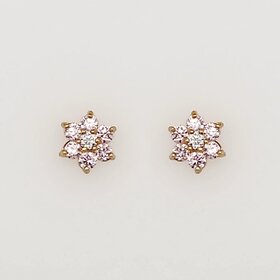 38133 14K YELLOW GOLD FLOWER PINK CUBIC ZIRCONIA SCREWBACK STUDS