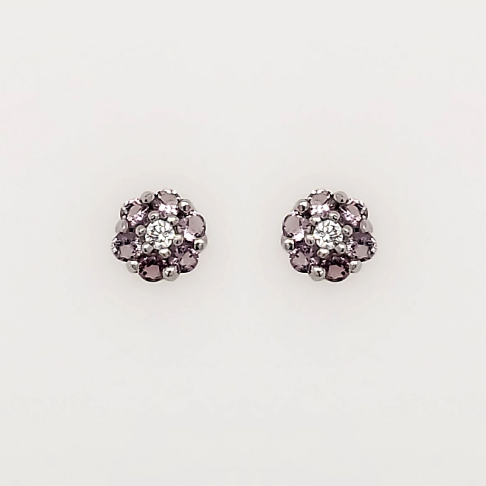 32904 14K WHITE GOLD LIGHT PURPLE CUBIC ZIRCONIA CLUSTER FLOWER PUSH BACKS