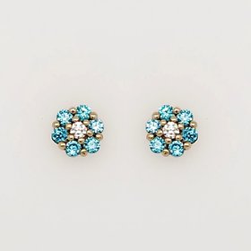 30371 14K YELLOW GOLD BABY BLUE CUBIC ZIRCONIA CLUSTER FLOWER SCREWBACKS